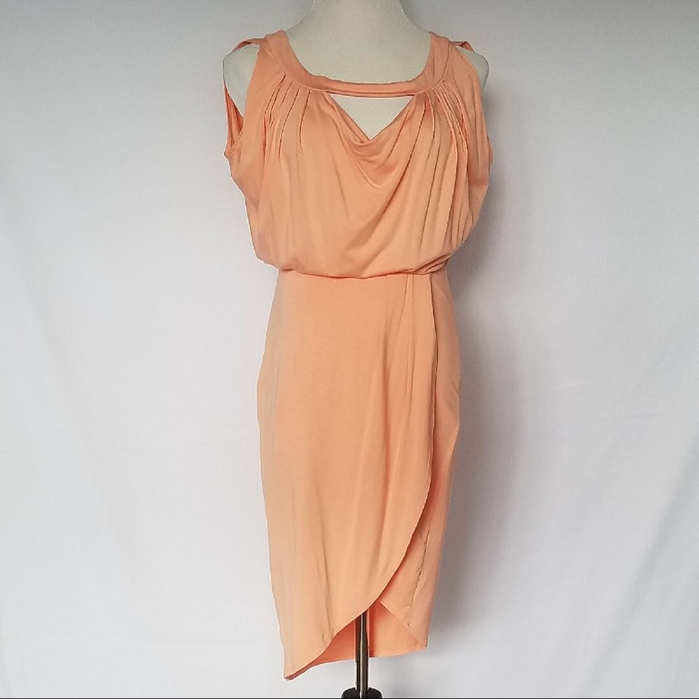 🧡Used 1 Bebe coral mid length coral dress w/bag.